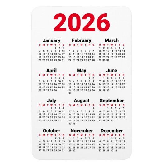 2026 Agenda Magneet | Rood Zwart Grijs Wit (Verticaal)