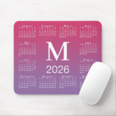2026 Agenda Monogram op Roze naar Paarse Gradiënt Muismat (Met muis)