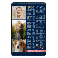 2026 Agenda Navy Koraal Goud Familie Foto Collage