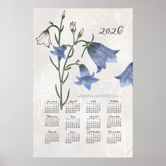 2026 Agenda Poster Botanische Blauwe Klokje (Voorkant)
