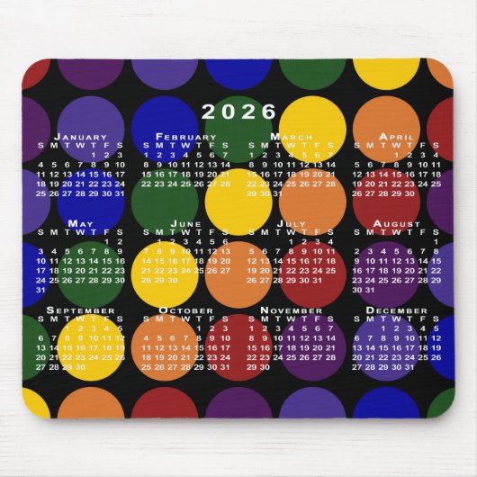 2026 Agenda Pride Regenboog Stippen op Zwart Muismat (Voorkant)