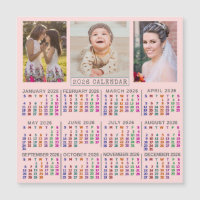 2026 Agenda Roze Familie Foto Collage Magneet