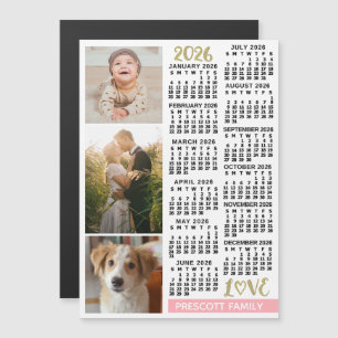 2026 Agenda Roze Goud Aangepaste Familie Foto's Magnetische Uitnodiging