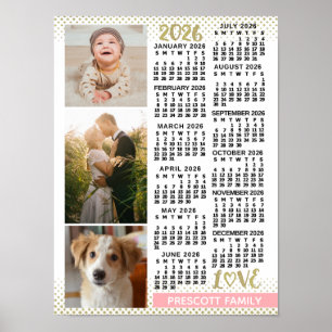 2026 Agenda Roze Goud Familie Foto Collage Poster