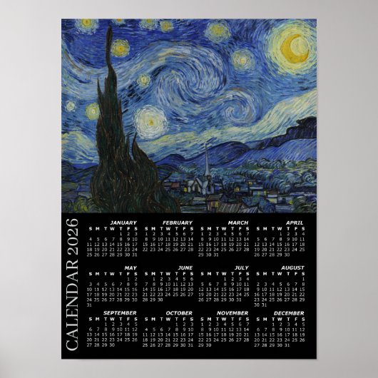 2026 Agenda, Sterrennacht / Van Gogh, Groot Poster (Voorkant)