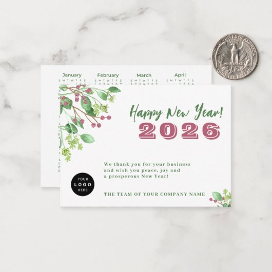 2026 agenda uw logo zakelijke Nieuwjaarsvakantie Notitiekaartje (Voorkant / Achterkant in situ)