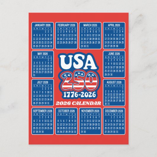 2026 Agenda - VS 250 Rood Wit Blauw Briefkaart (Voorkant)