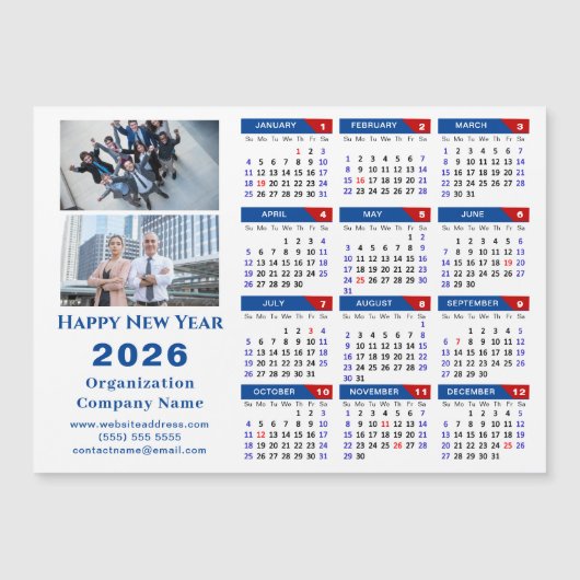 2026 Agenda Zakelijk Eenvoudig Blauw Rood Magnetis (Voorkant)