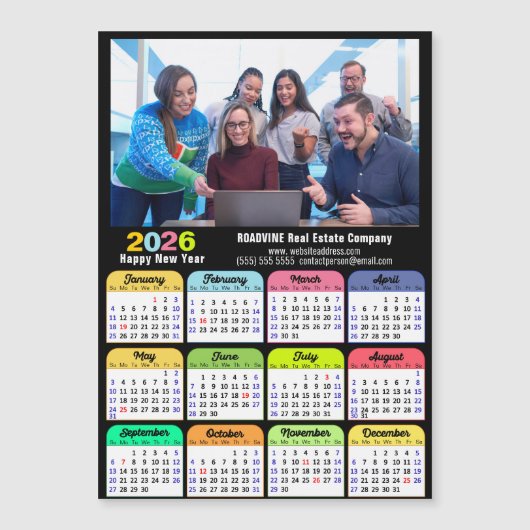 2026 Agenda Zakelijke foto Moderne Zwarte Magnetis (Voorkant)
