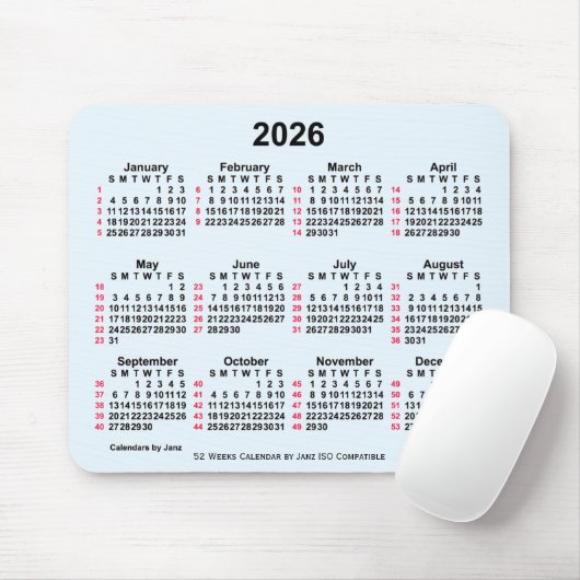 2026 Alice Blue 52 weken ISO-kalender van Janz Muismat (Met muis)