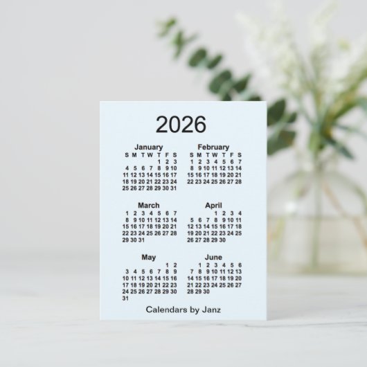 2026 Alice Blue 6 Maanden Mini Kalender door Janz Briefkaart (Staand voorkant)