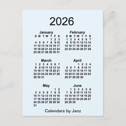 2026 Alice Blue 6 Maanden Mini Kalender door Janz Briefkaart (Voorkant)