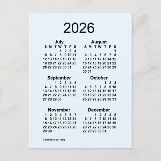 2026 Alice Blue 6 Month Mini Calendar van Janz Briefkaart (Voorkant)