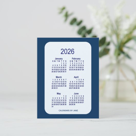 2026 Alice Blue 6 Month Mini Calendar van Janz Briefkaart (Staand voorkant)