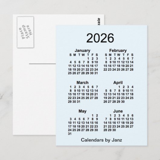 2026 Alice Blue 6 Month Mini Calendar van Janz Briefkaart (Voorkant / Achterkant)