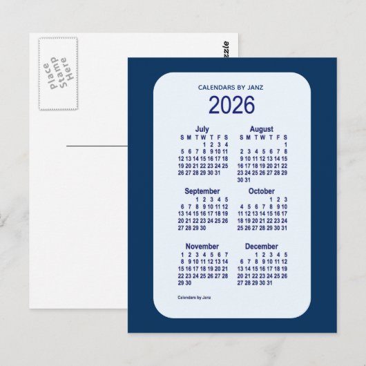 2026 Alice Blue 6 Month Mini Calendar van Janz Briefkaart (Voorkant / Achterkant)