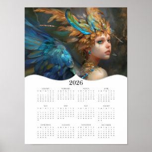 2026 Angel Fairy Fantasy Art Volledige jaarkalende Poster