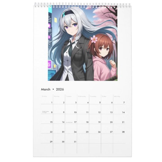 2026 Anime Calendar (Images created by Grok) Kalender (Mar 2026)