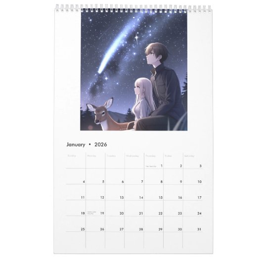 2026 Anime Calendar (Images created by Grok) Kalender (Jan 2026)