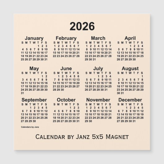 2026 Antiek witte kalender van Janz 5x5 Magnet (Voorkant)