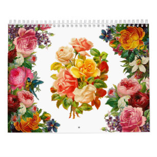 2026 Antieke Roze Bloemkunst Botanische Bloemen Kalender