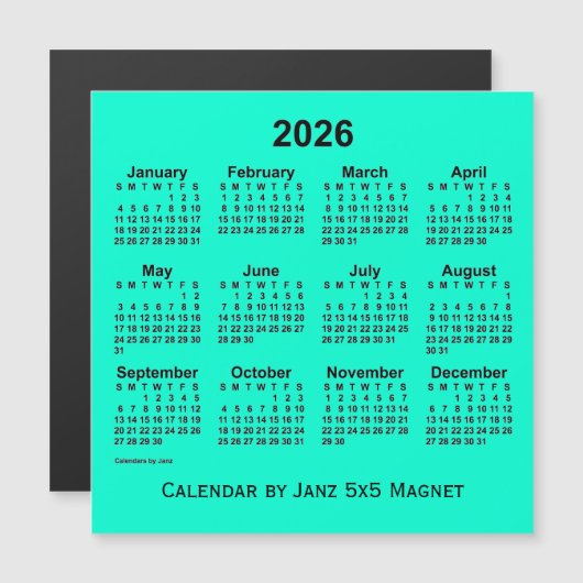 2026 Aquamarine Agenda van Janz 5x5 Magnet (Voorkant / Achterkant)