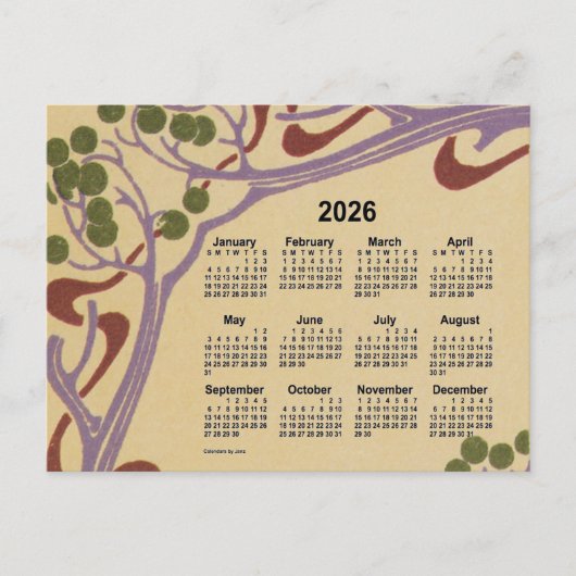 2026 Art Nouveau Mini Agenda van Janz Feestdagenkaart (Voorkant)