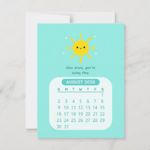 2026 Augustus Maandelijkse Kawaii Motiverende Kale Briefkaart