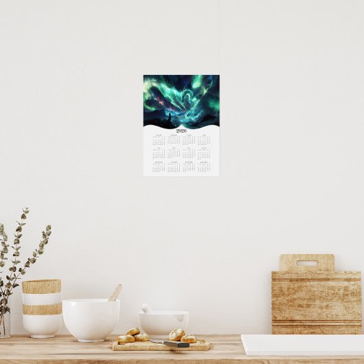 2026 Aurora Dragon Fantasy Art Volledige jaarkalen Poster (Keuken)