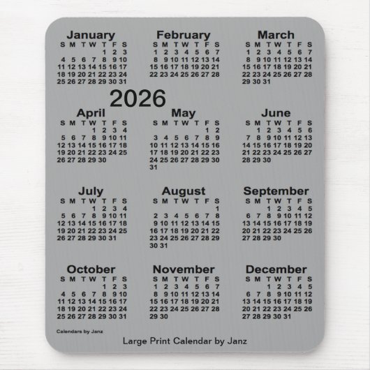 2026 Batleship Grey Large Print Calendar van Janz Muismat (Voorkant)