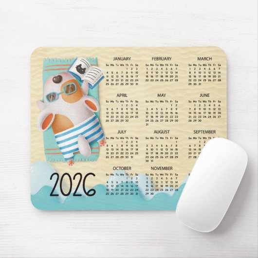 2026 Beach Dog Desk Calendar Mouse Pad Muismat (Met muis)