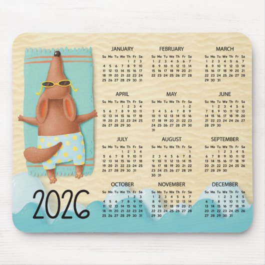 2026 Beach Dog Desk Calendar Mouse Pad Muismat (Voorkant)
