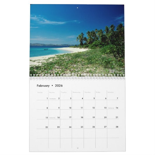 2026 Beaches Calendar Kalender (Feb 2026)