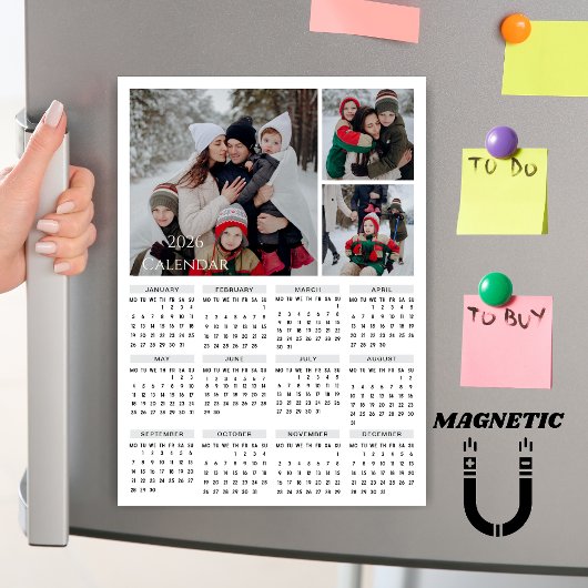 2026 Bewerkbare Kleurkalender Foto Collage Magneet