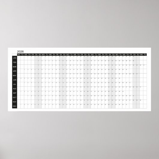 2026 Big Wall Black and White Planner  Poster (Voorkant)