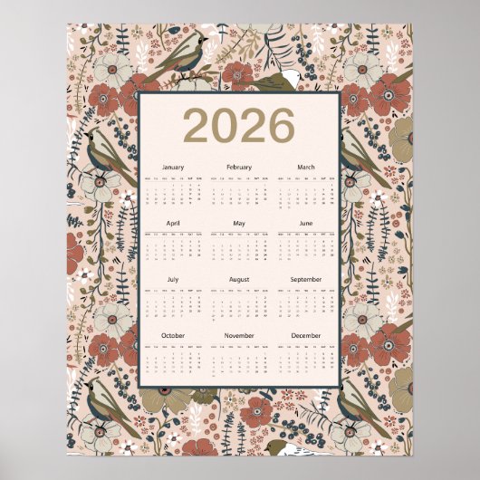 2026 Birds Flowers Calendar Poster (Voorkant)