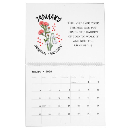 2026 BIRTH MONTH FLOWERS Christian Bible Verse Kalender (Jan 2026)