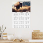 2026 Bison & Mountain Landscape Calendar Poster (Keuken)