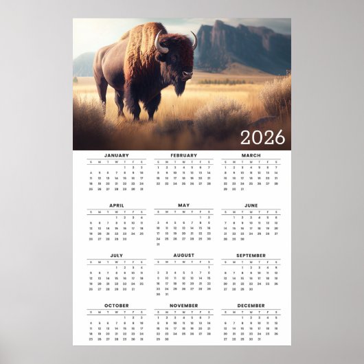 2026 Bison & Mountain Landscape Calendar Poster (Voorkant)