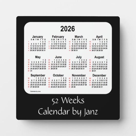 2026 Black 52 Weeks Agenda van Janz Fotoplaat (Voorkant)