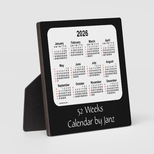 2026 Black 52 Weeks Agenda van Janz Fotoplaat (Voorkant)
