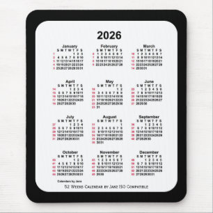 2026 Black 52 weken ISO-kalender van Janz Two Tone Muismat