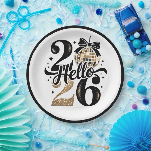 2026 Black And Gold New Year Papieren Bordje (Feest)