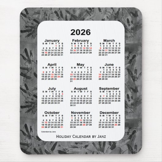 2026 Black Art Holiday Calendar van Janz Muismat (Voorkant)