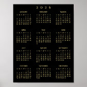 2026 Black Gold Full Year Home Office Calendar Poster (Voorkant)
