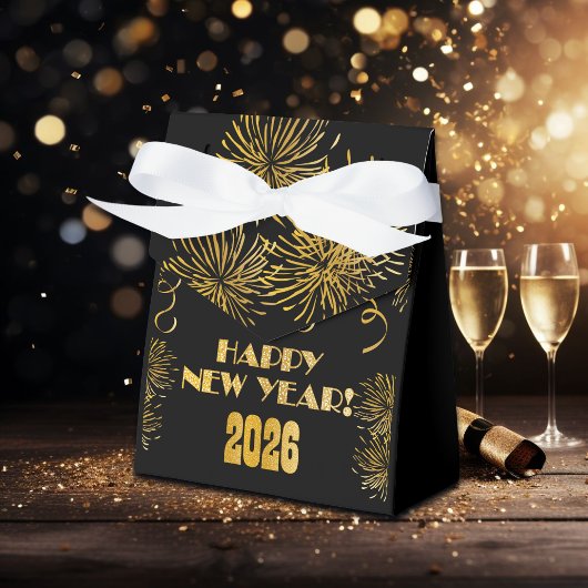 2026 Black Gold Glitter New Year's Eve Party  Bedankdoosjes