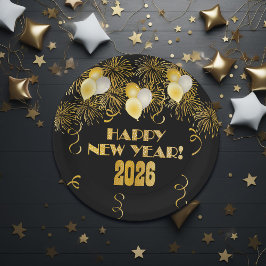 2026 Black Gold Glitter New Year's Eve Party  Papieren Bordje