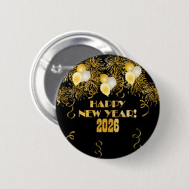 2026 Black Gold Glitter New Year's Eve Party  Ronde Button 5,7 Cm
