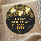 2026 Black Gold Glitter New Year's Eve Party  Ronde Sticker