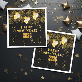 2026 Black Gold Glitter New Year's Eve Party Servet